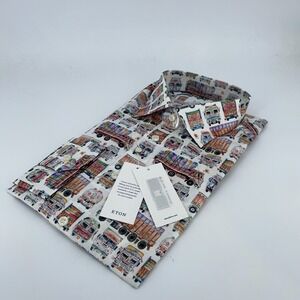 Eton Dress Shirt Mens XL 17 - 43 Slim Fit Colorful Trucks Print Formal Button Up